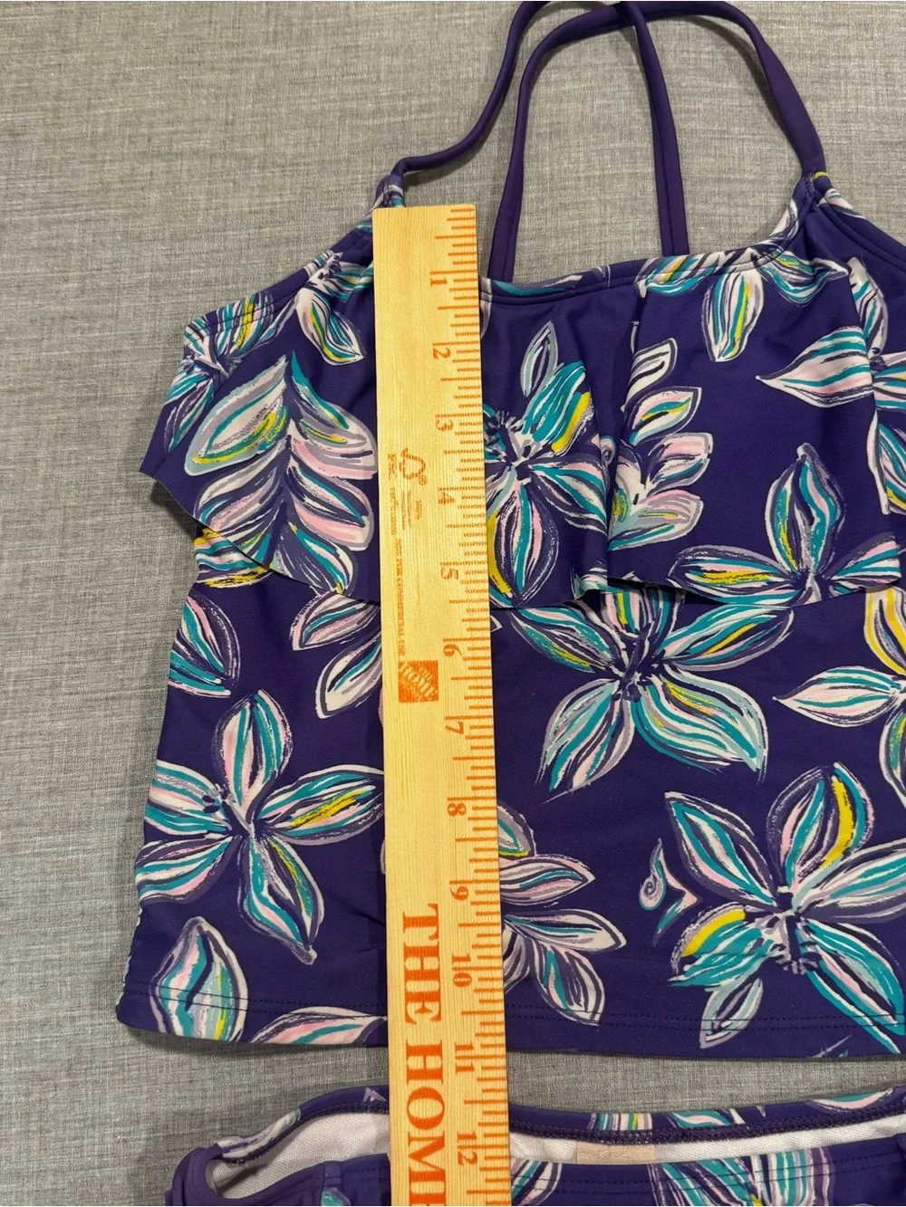 Girls Size 8 Purple Floral Ruffle Tankini 2-Piece Swimsuit Swim Set Beach Pool